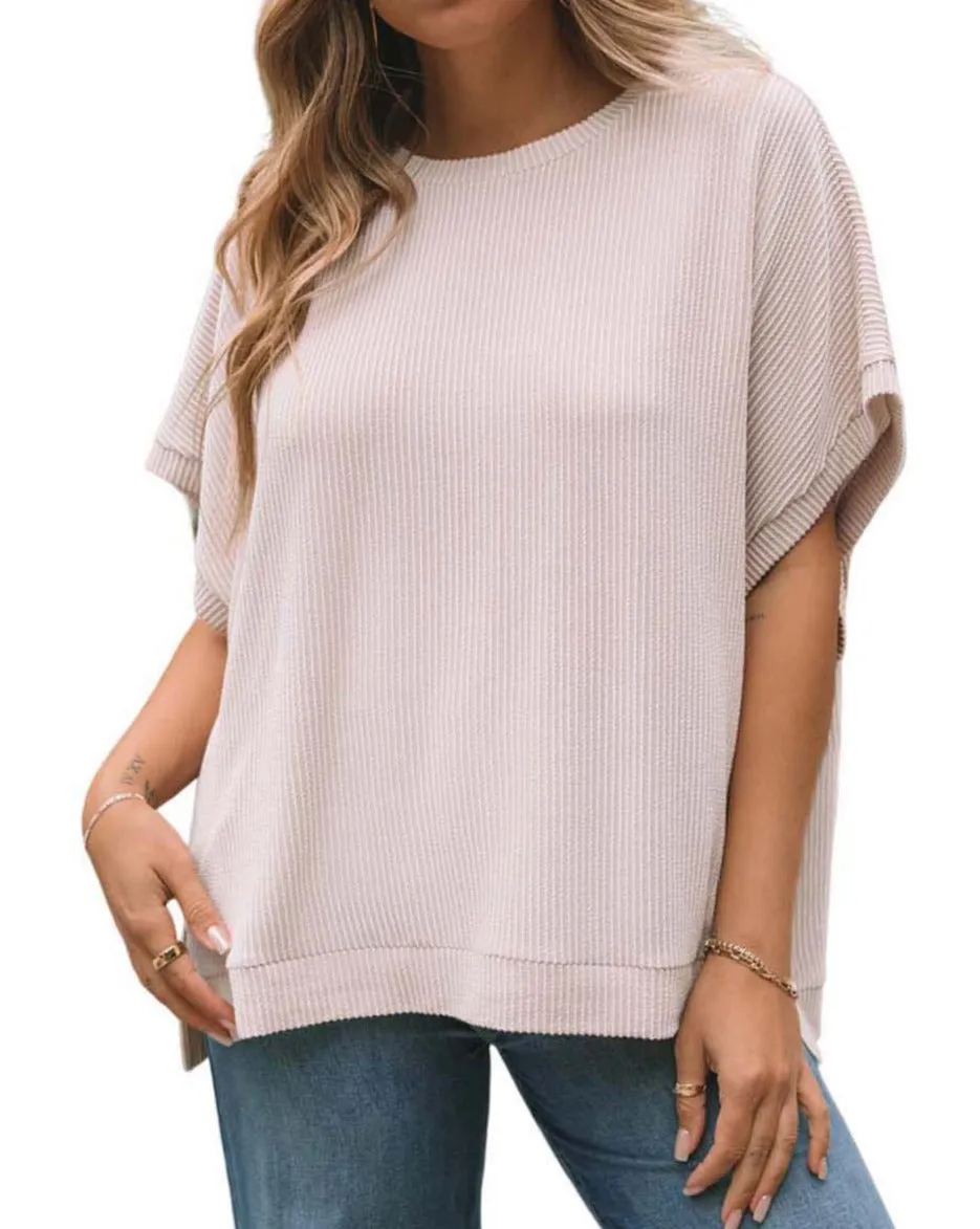 Ribbed Batwing Sleeve Oversized T-Shirt